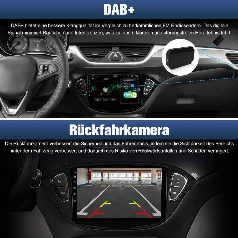 Junsun Android Autoradio für Opel Corsa E (2015-2019), Opel Adam (2013-2016) 2GB+64GB CarPlay, Android Auto, FM Radio, Bluetooth, WLAN, Navigtion, Lenkradsteuerung