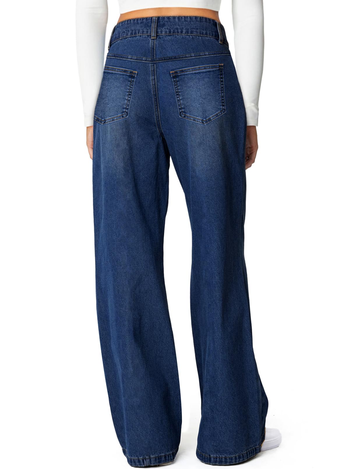 Sidefeel Women's Wide Leg Jeans High Waisted Stretchy Straight Leg Jeans Trendy Seamed Front Loose Denim Pants