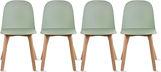 2xhome Set of 4 Modern Armless Dining Chairs | Plastic Shell Seat with Wooden Legs | Indoor or Outdoor Use | Home Kitchen Patio, Green