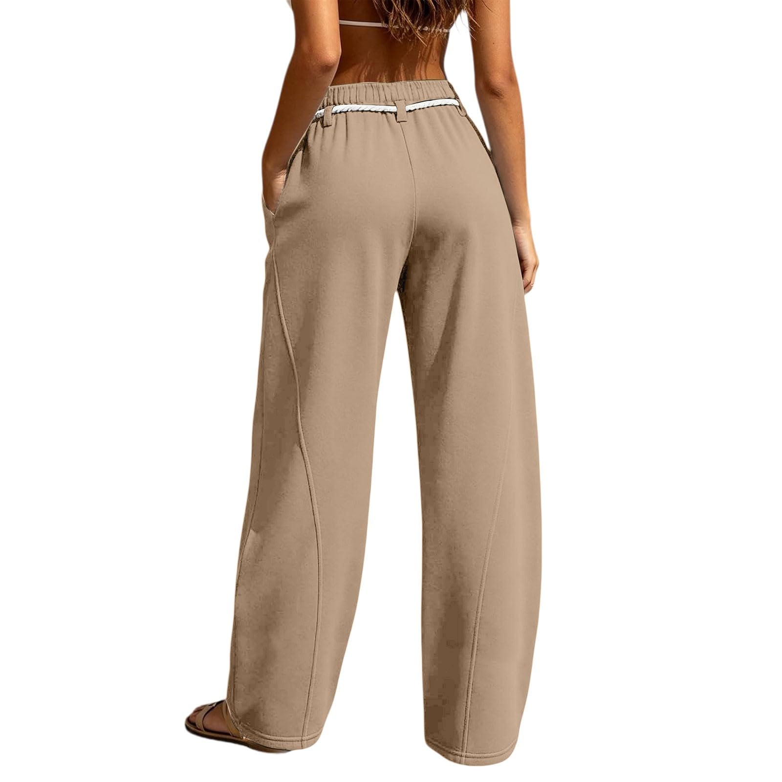 Hosen Damen Weite Bein Jogginghose Freizeithose Kordelzug Elastischer Bund | Loose Fit Sporthose Einfarbig Sommer Laufhose Casual Atmungsaktiv Trainingshose Mit Taschen Weiches Material Stoffhose