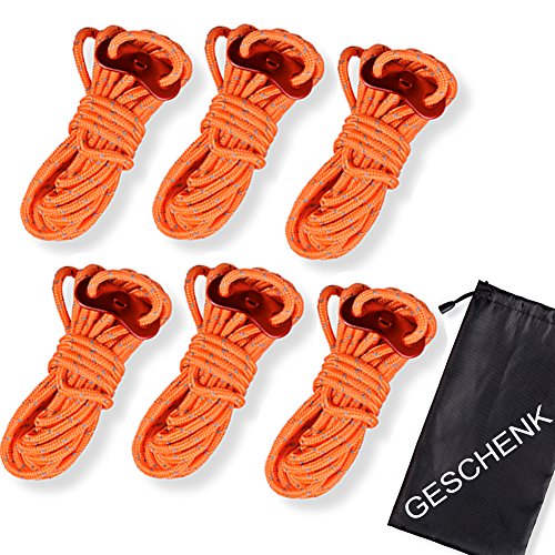 JTENG 6 Stck Abspannseile Reflektierende Ø 4mm 400mm Leuchtend Reflector Cord Zelt-Abspannleinen mit Reflektierendem Kunststoff-Faden Spannschnur Abspannleine Zeltleine Zeltseil Spannsei (Orange seil)
