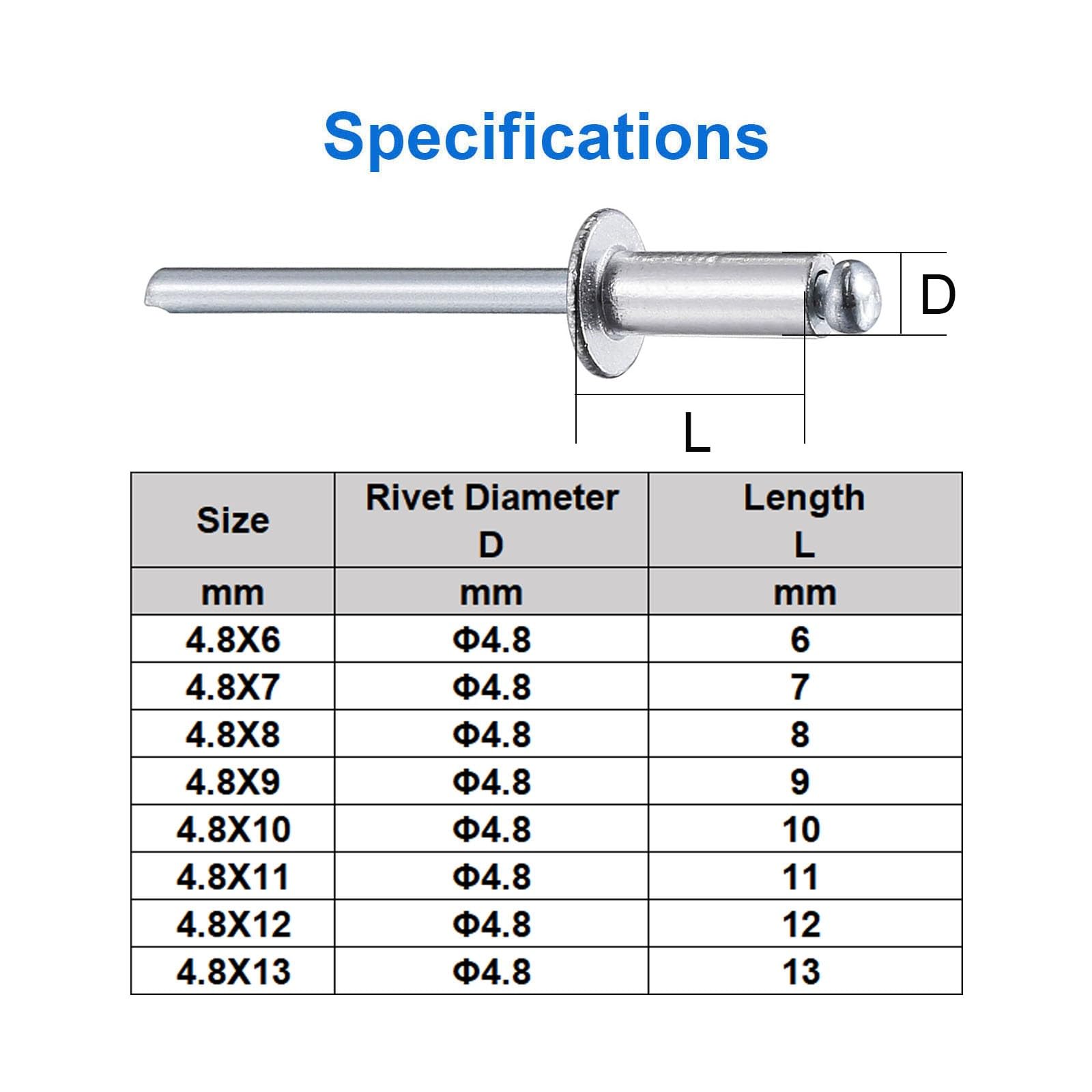 100 PCS Rivets Aveugles Tête Bombée 4,8X30mm, Rivet Plaque Immatriculation