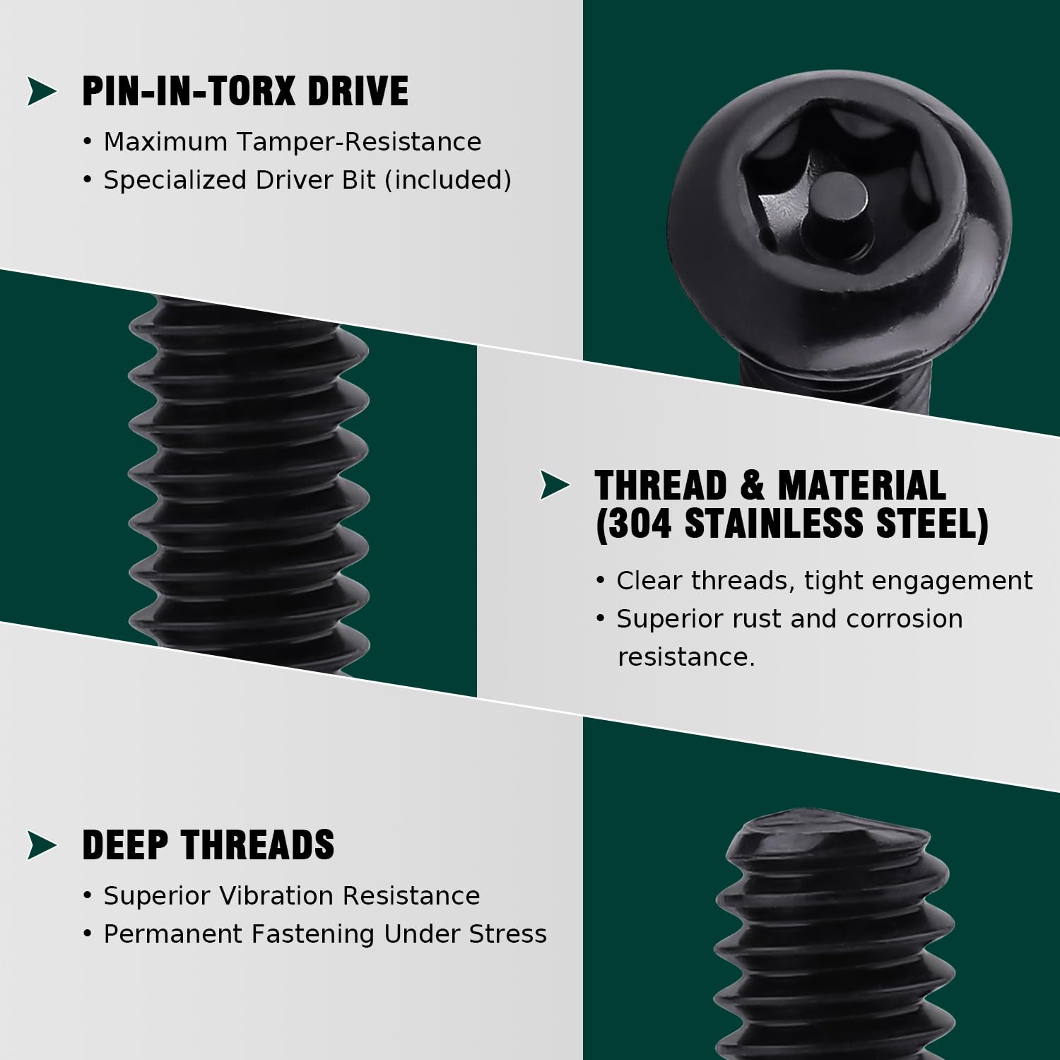 1/4-20 x 1 Button Head Torx Security Screws, 304 Stainless Steel