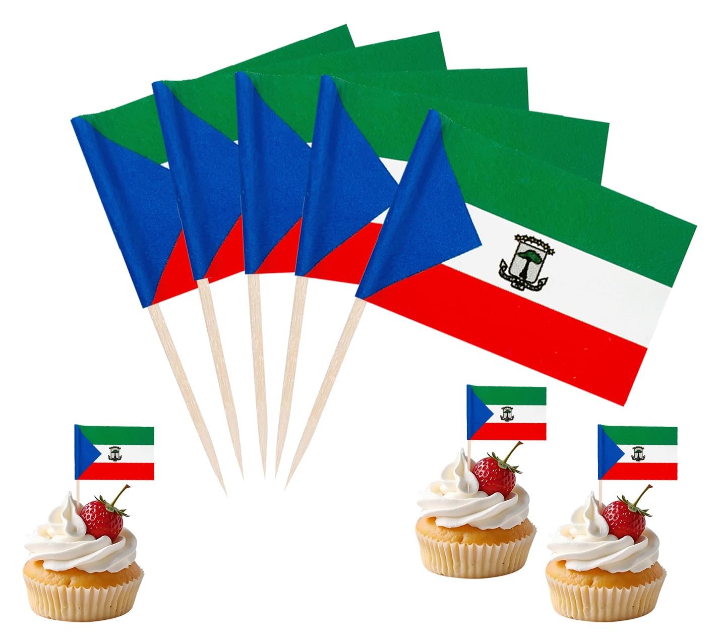 JBSJBS Equatorial Guinean Flag Equatorial Guinea Cupcake Topper Flags Banner Mini Small Equatorial Guinea Toothpick Stick Flags Cake Party Festival Theme Decorations(100Pcs) — image 1