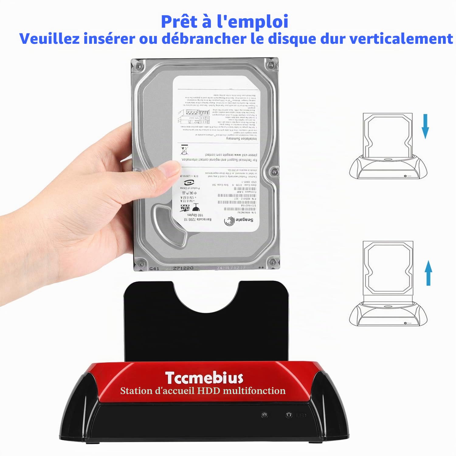 USB 2.0 Station d'accueil pour Disque Dur, TCC-S867-DE USB 2.0 à SATA IDE Dual Slots Boîtier de Disque Dur Externe, pour 2.5 "3.5" SSD IDE SATA I/II/III HDD