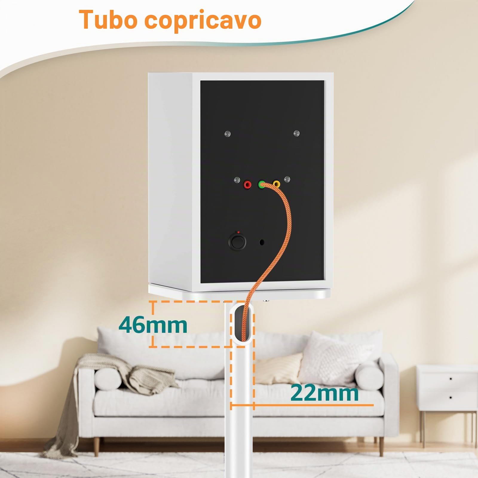 ELIVED Supporto universale per altoparlante regolabile in altezza fino a 95 cm, con base in vetro e canalina interna per altoparlante da scaffale, 10 kg, colore bianco