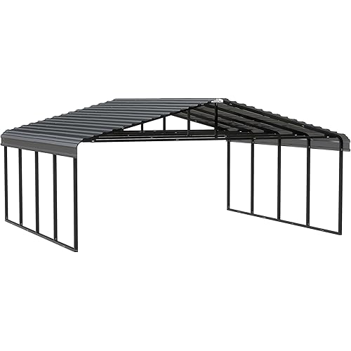 Arrow Carports Galvanized Steel Carport, Double Car Metal Carport Kit, 20' x 20' x 9', Charcoal