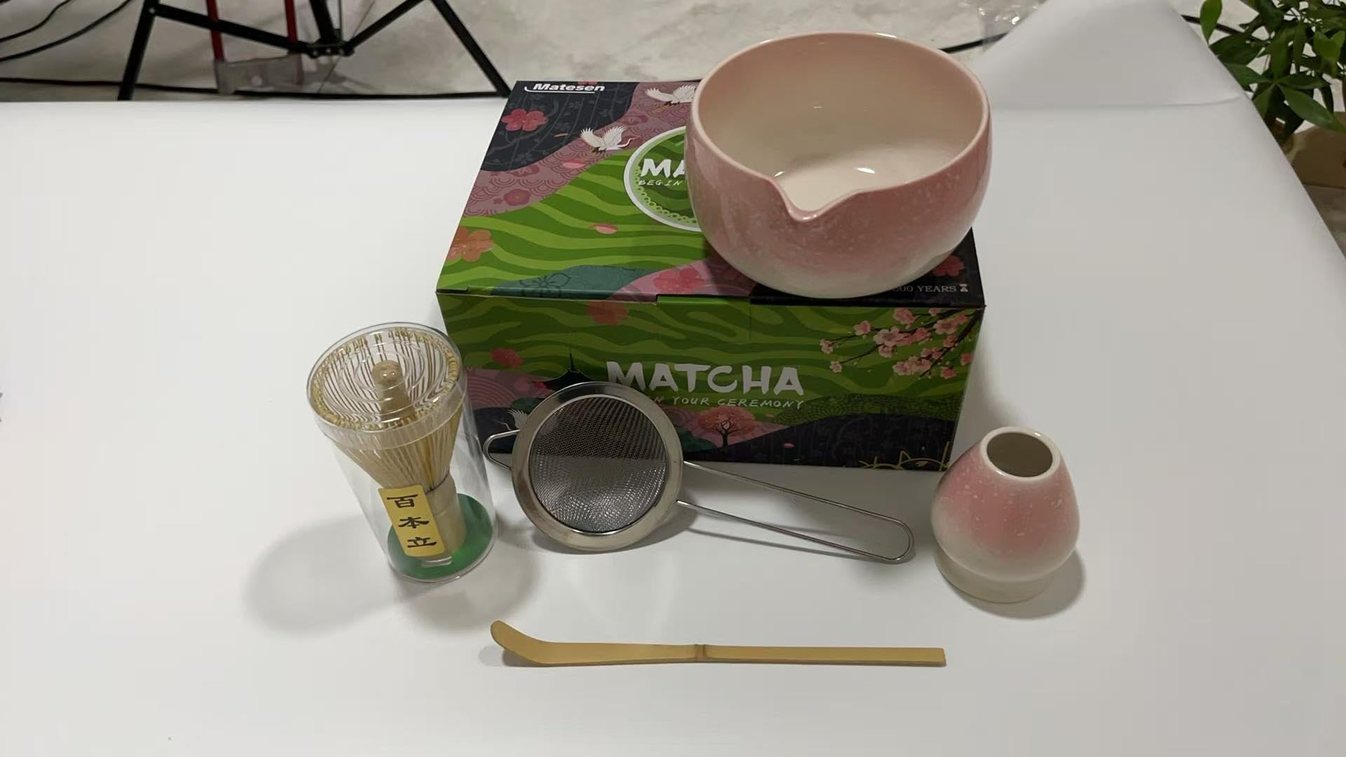 Matcha Set di 5 pezzi Premium Starter Set con ciotola (Chawan) e scopa, accessori per il tradizionale set da tè Matcha, 5PCS-MT062, 5PCS-MT062Z