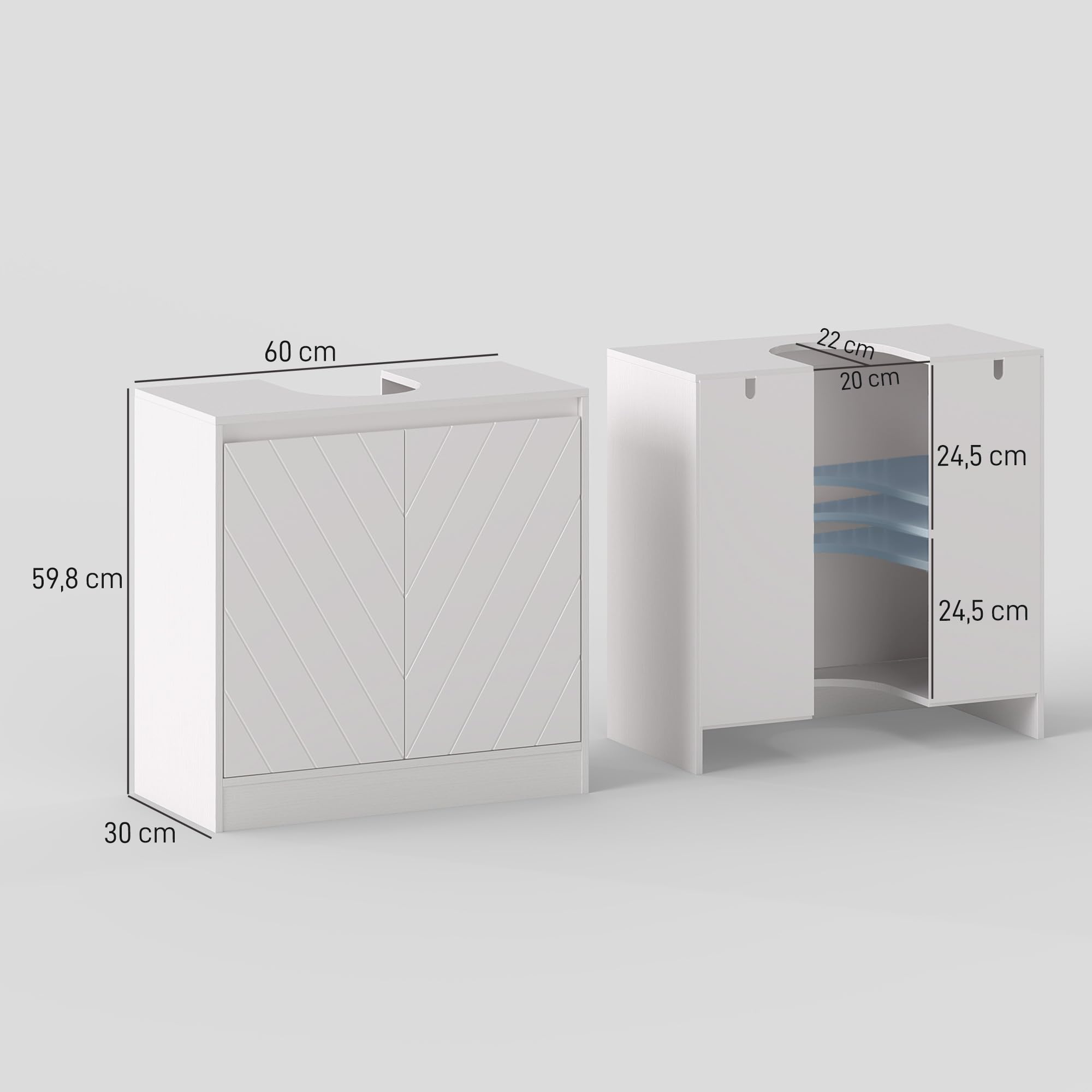 HOMCOM Mueble Bajo Lavabo, Mueble de Baño con 2 Puertas y Estante Ajustable, Armario de Baño para Lavabos con o sin Pedestal, Estilo Vintage, 60x30x59,8 cm, Blanco