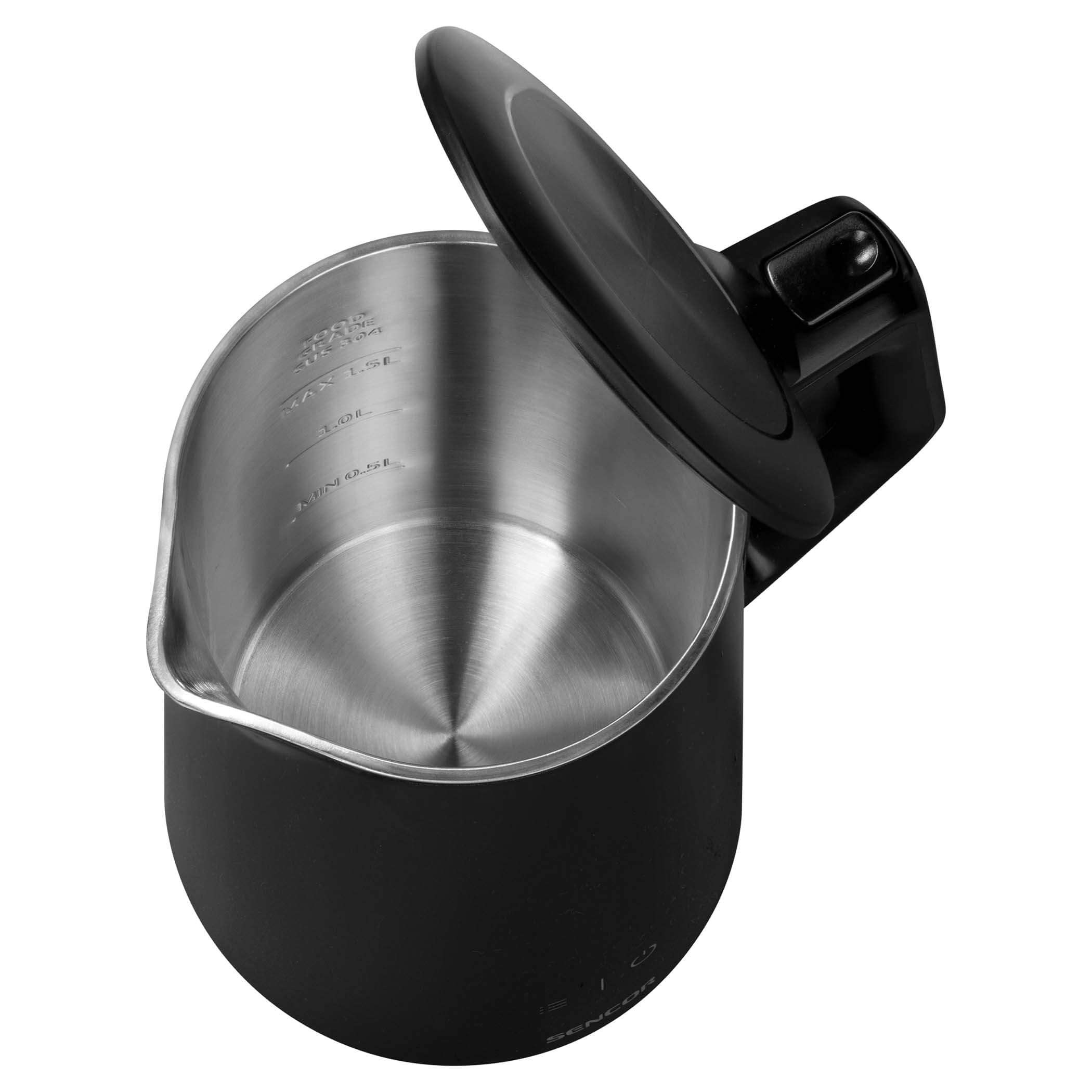 Sencor Bollitore Elettrico Nero Potente, Cool Touch, Anti-Bruciatura, Senza BPA - Bollitore Elettrico Temperatura Regolabile, Display LED, 1.5L, Acciaio Inossidabile, 2200W, Mantenimento Calore