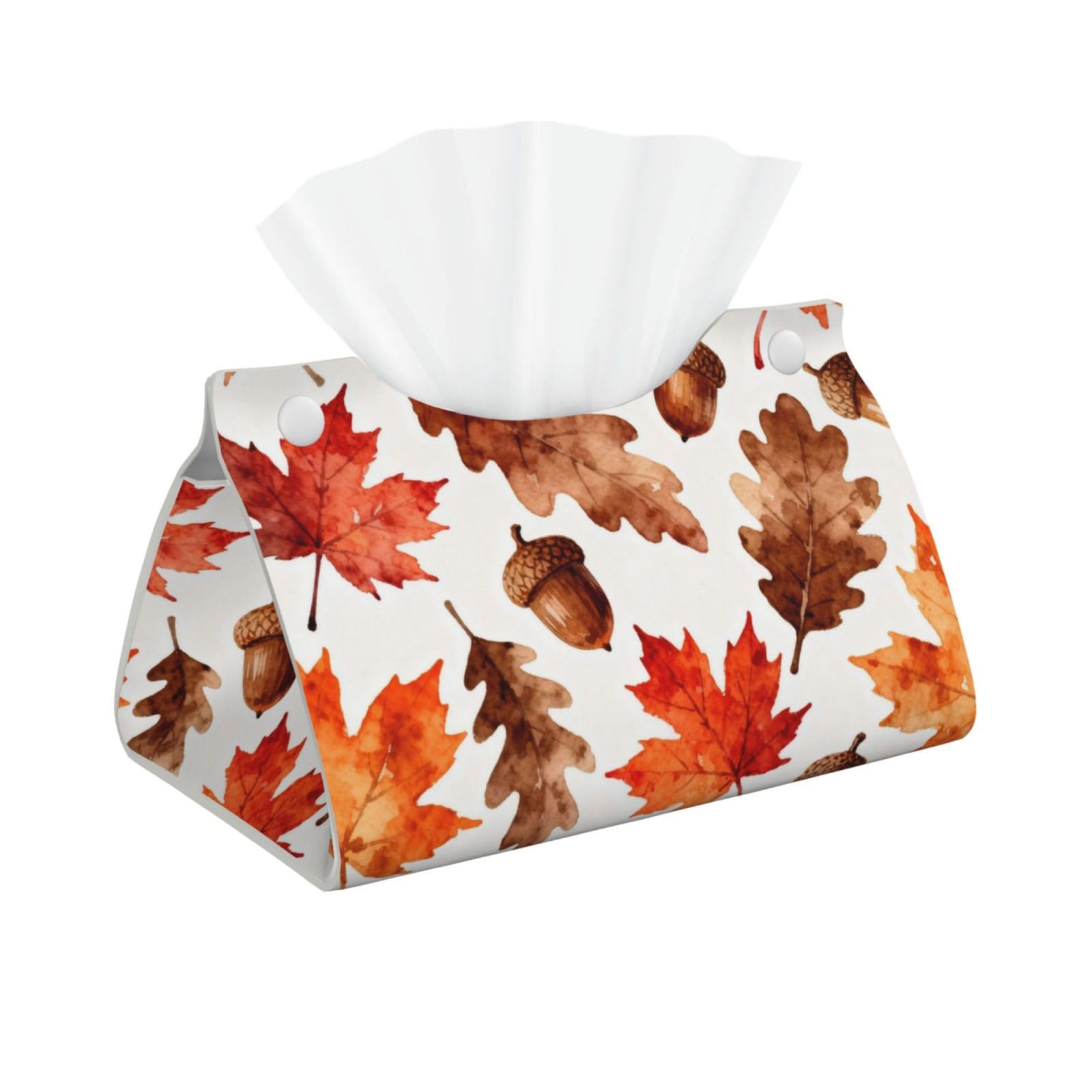 Maple Acorn Fall Long Leather Tissue Box Cover-Waterproof PU Leather Tissue Holder for Bathroom, Decorative Rectangular Tissue Case