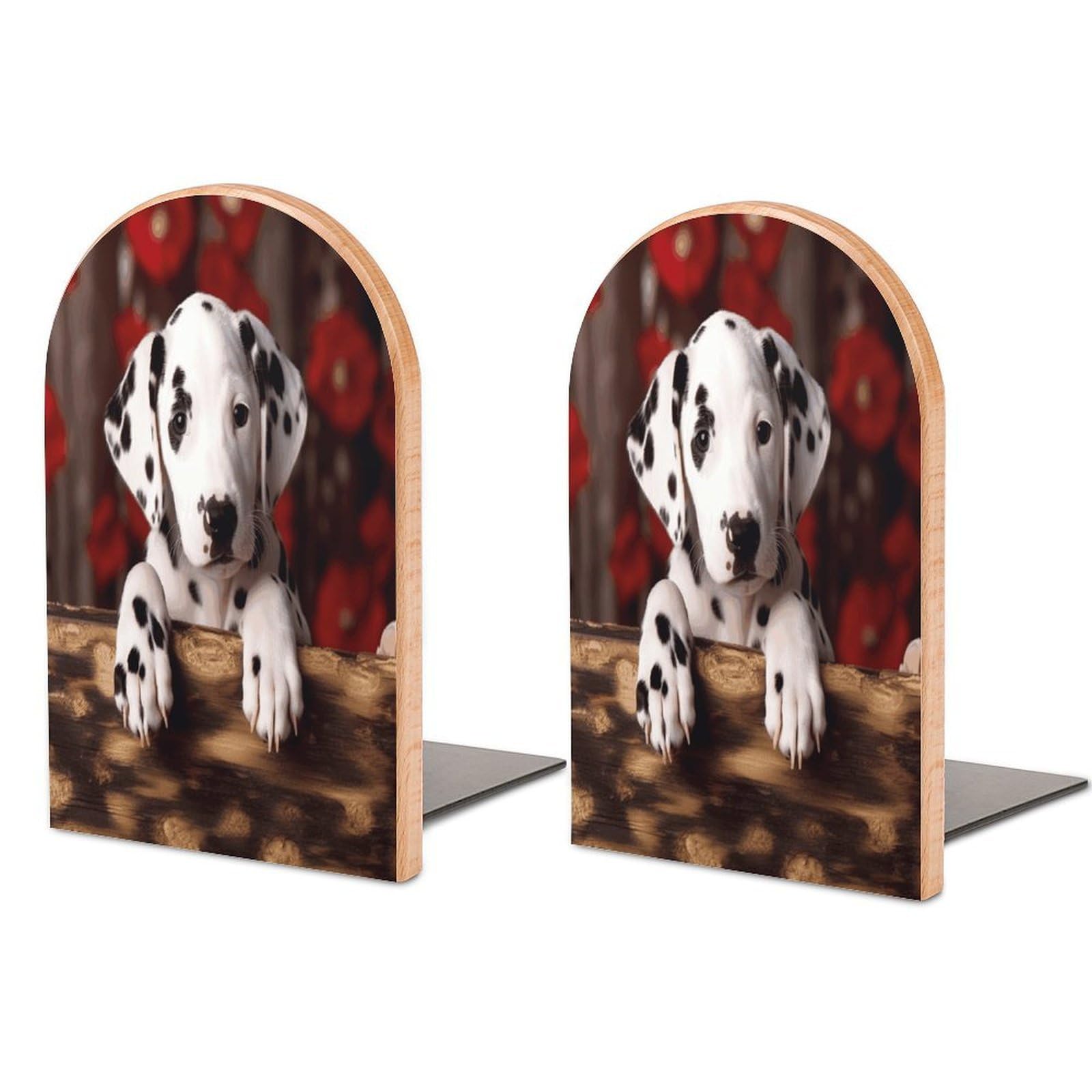 Dalmatian Puppy Bookends Modern Bookends for Shelves Fashion Heavy Duty Book Stopper Sturdy Non-Skid Metal Base Wood Book Ends for Library Home Office 1 Pair