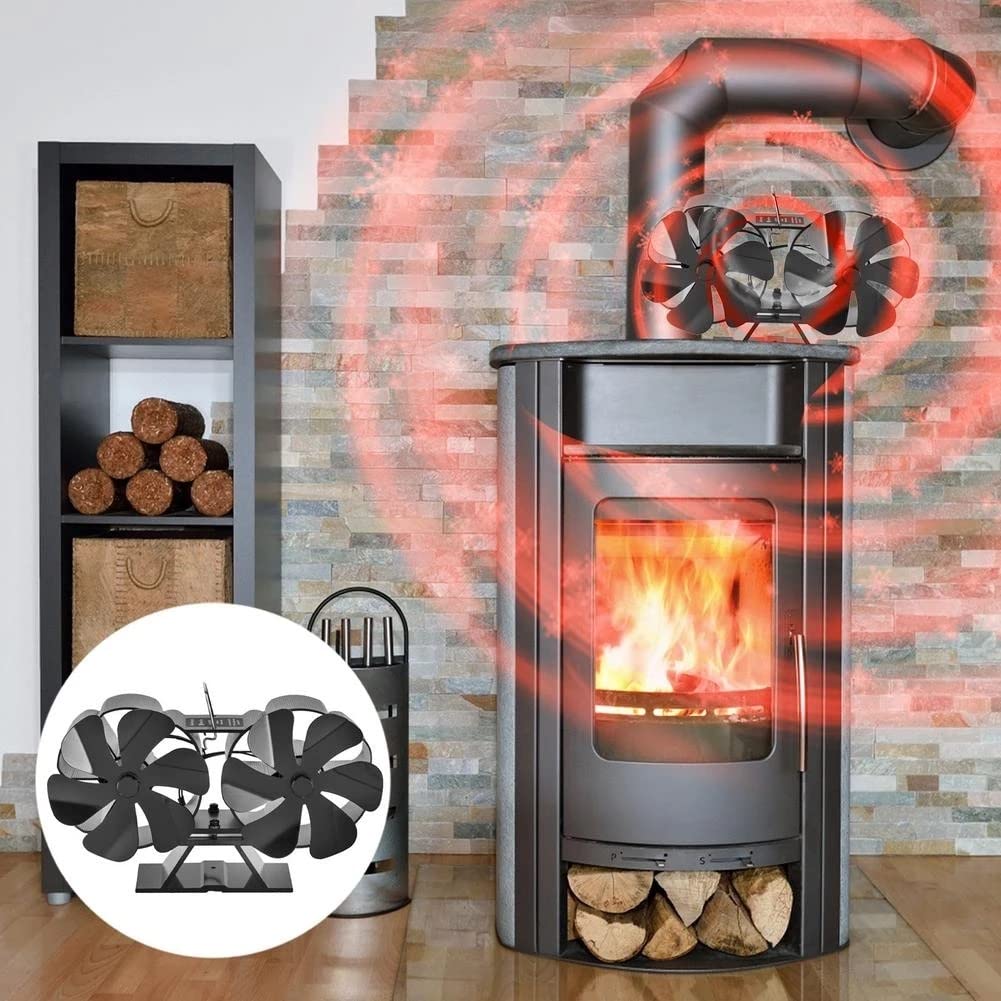 Ventilador Estufa Leña 12 Palas, Ventilador para Chimenea de aspas con Doble Motor,Ventilador para Estufa de leña,Ventilador Calor, para Estufa de Gas/Pellet/Madera/Quemador de leña