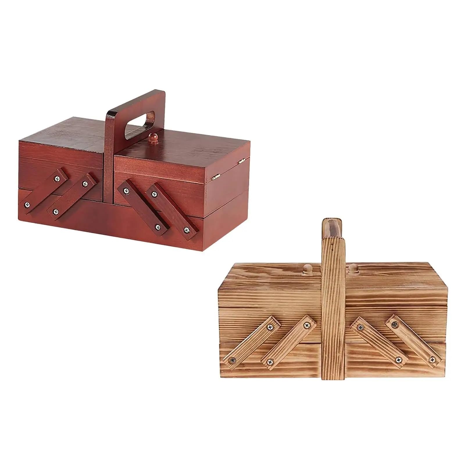 Cestini da cucito Scatola pieghevole in legno Forbici Accessori Organizer for cestini cucire for la casa(Red)
