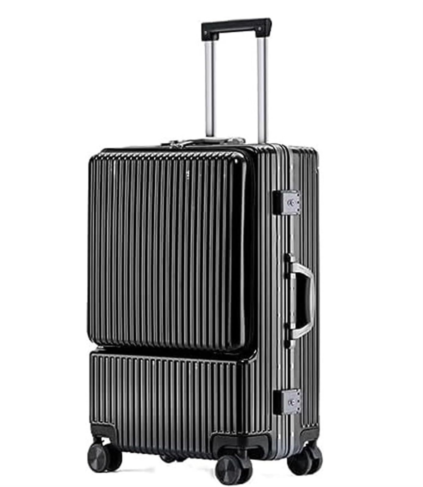 Walizka Podróżna Walizka Otwierana Z Przodu Ładowalna, Uniwersalna Walizka Na Kółkach Bagaż Podręczny Walizka Kabinowa (Color : Black, Size : 24inch)