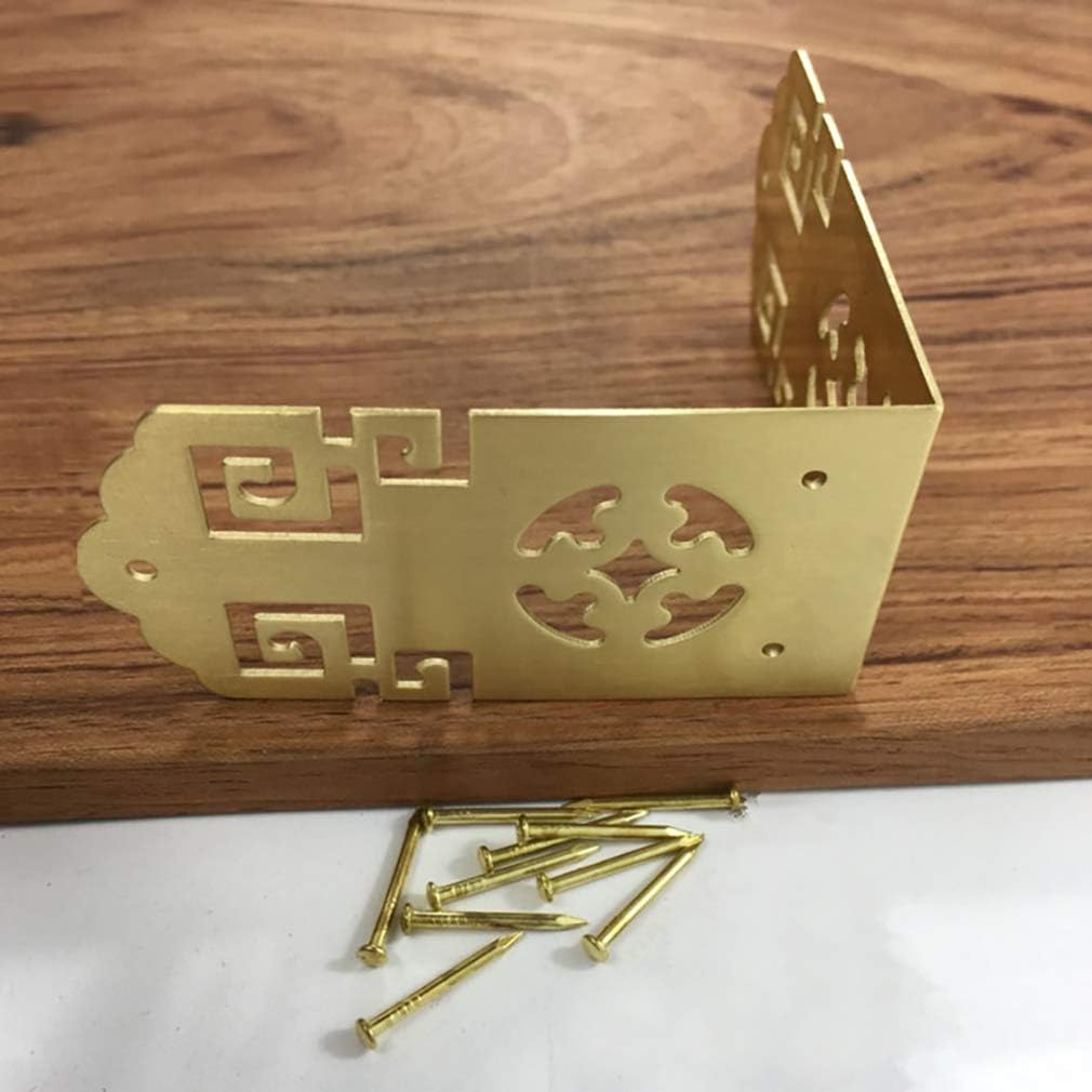 4Pcs Pure Brass Antique Corner Protectors Hollowed Out Pattern Gold Cabinet Corner Guard Classical Furniture Tables Chairs (Gold)