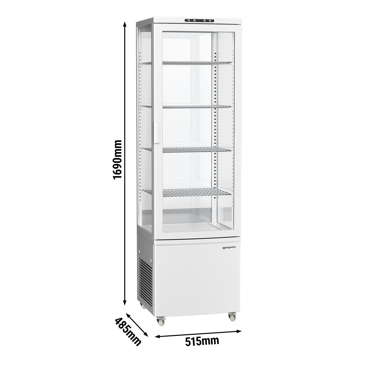 GGM Gastro Panoramavitrine 235 L, 1 Glastür, 515x485x1690 mm | Optimale Warenpräsentation, effiziente Umluftkühlung, automatische Abtaufunktion, energieeffiziente LED-Beleuchtung, robust