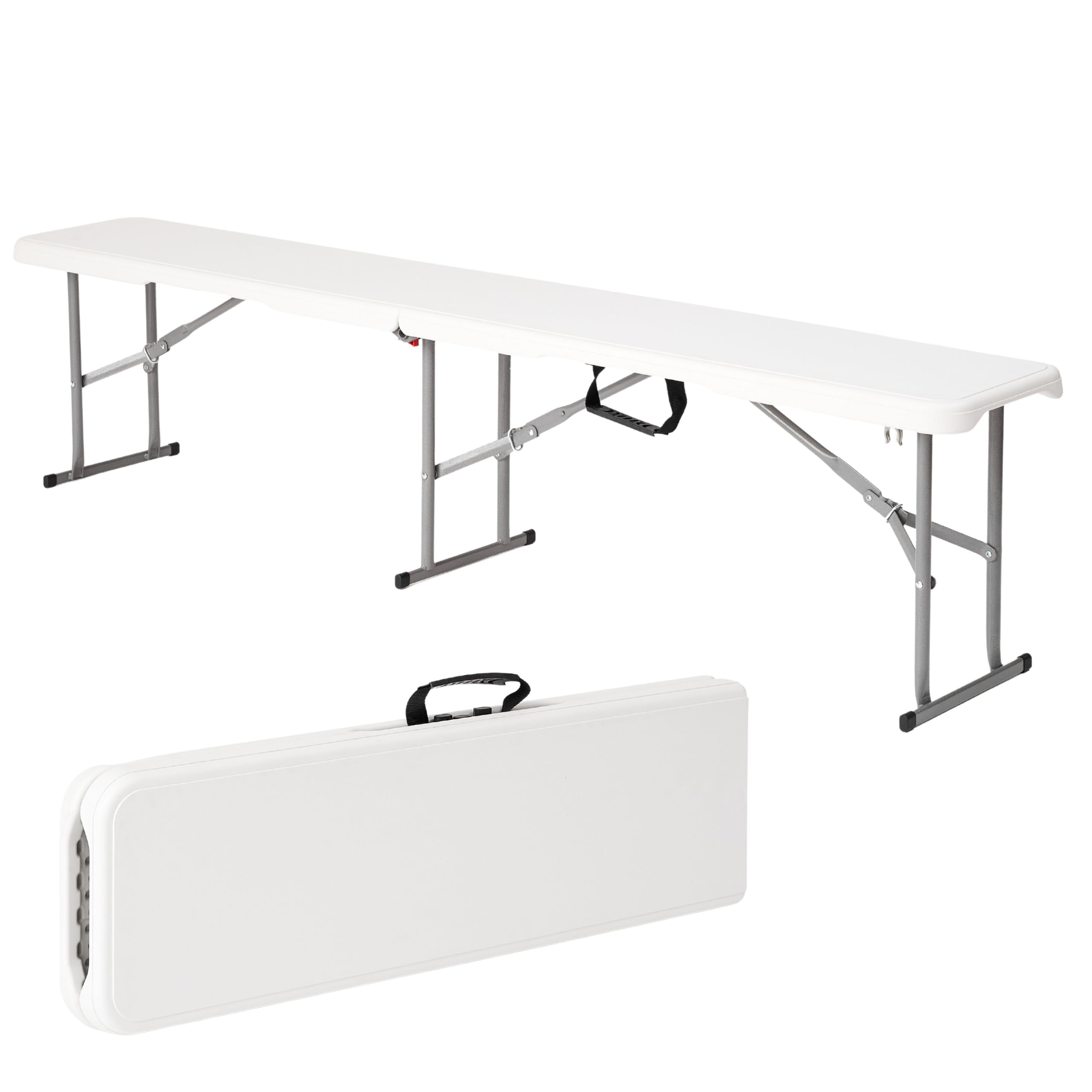 NOVECRAFTO Durable 6ft Folding Bench Seat - 2 Pack - Portable White Plastic Benches with Carry Handles - Perfect for Garden, Picnic, Party, and Camping - L 70.87'' x W 11.02'' x H 16.93''