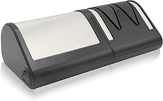 FISHTEC Macchina Affilatrice di Coltelli da Cucina Elettrica - Affilatura + Lucidatura a 2 livelli - Coltello metallo o ceramica - Dischi abrasivi diamantati - 21CM - Nera