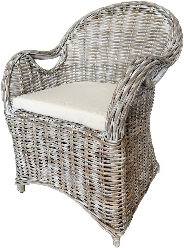 KMH LioLiving Rattansessel Korbstuhl Athen (Weiß) inkl. Sitzkissen in