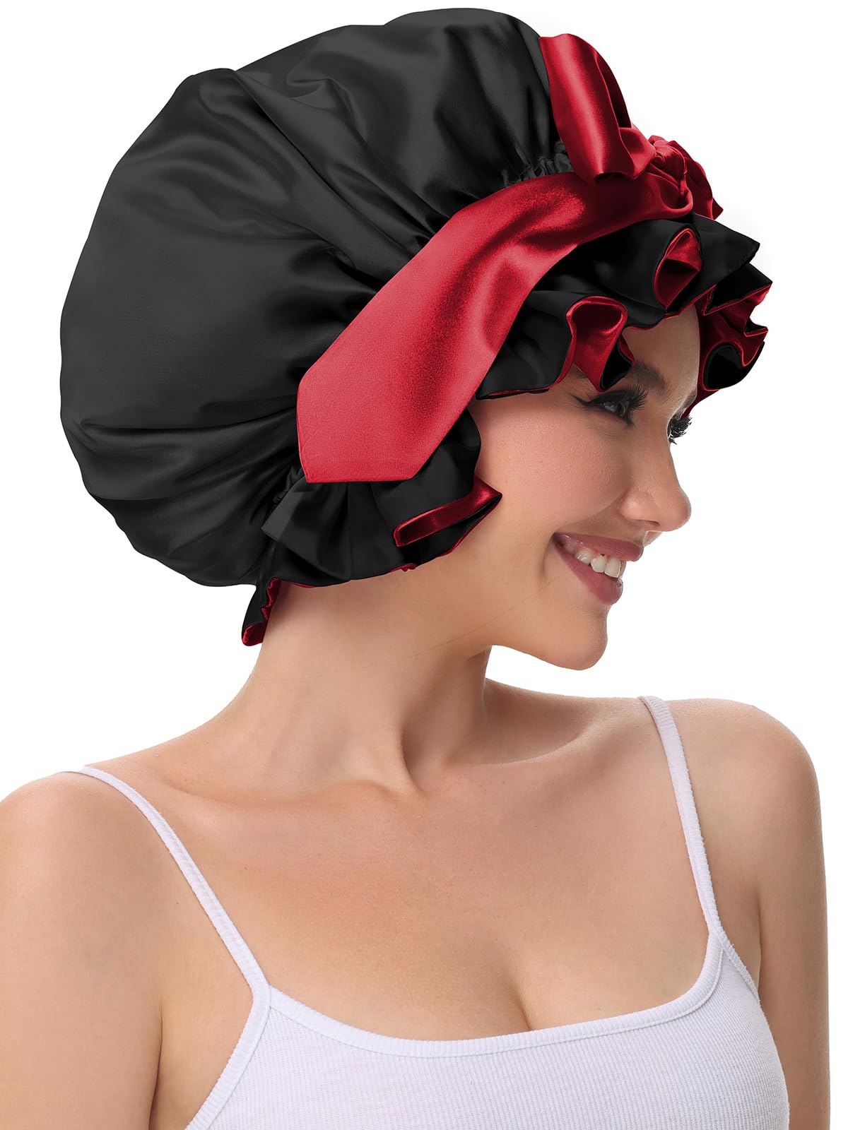 Satin-Seidenhaube für schlafende Frauen, 2024, Bindeband, verstellbare Träger, Haarkappe für lockiges Haar