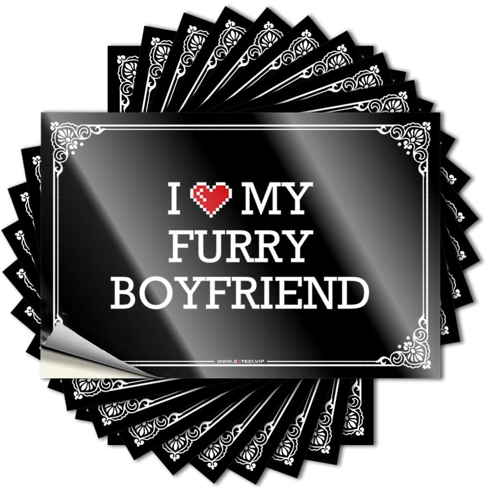 Decal Gifts for Home Decor Peel and Stick - I Love My Furry Boyfriend Hat Accent Waterproof Vinyl for Antimicrobial(6X9CM)