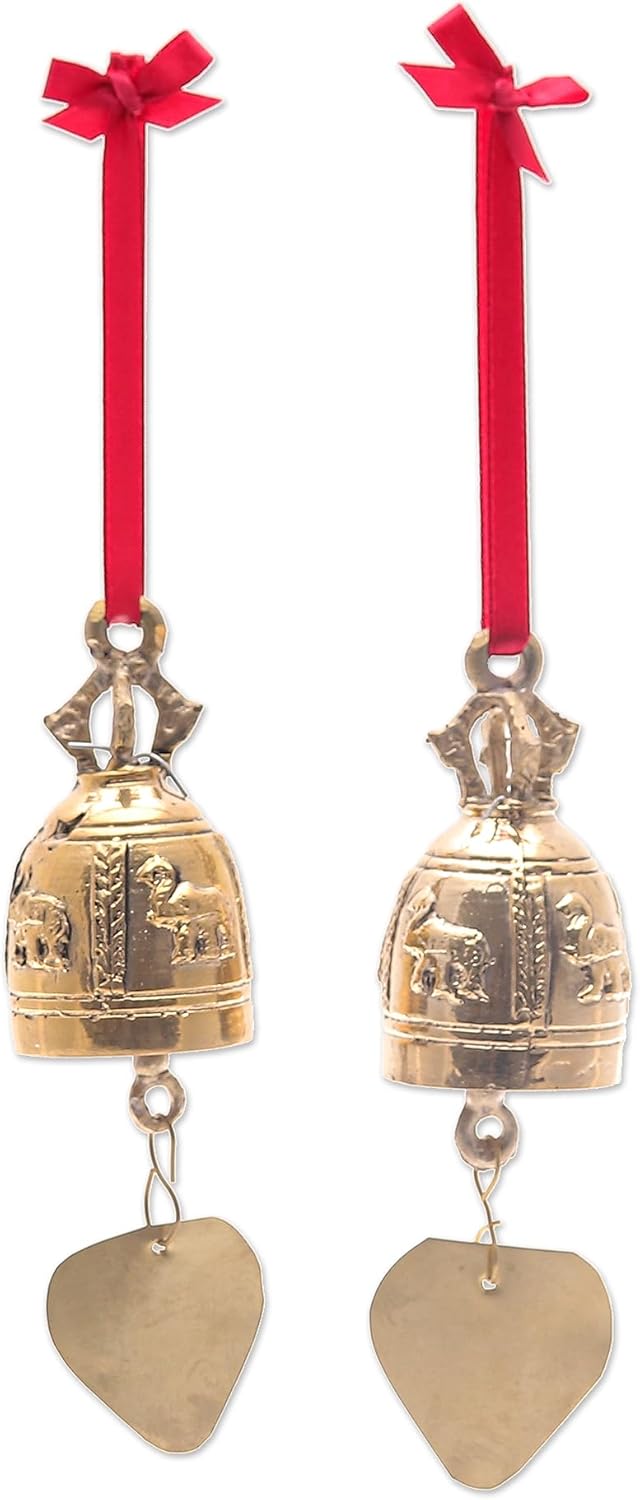 NOVICA Elephant Bell Brass Bell Ornaments (Pair)