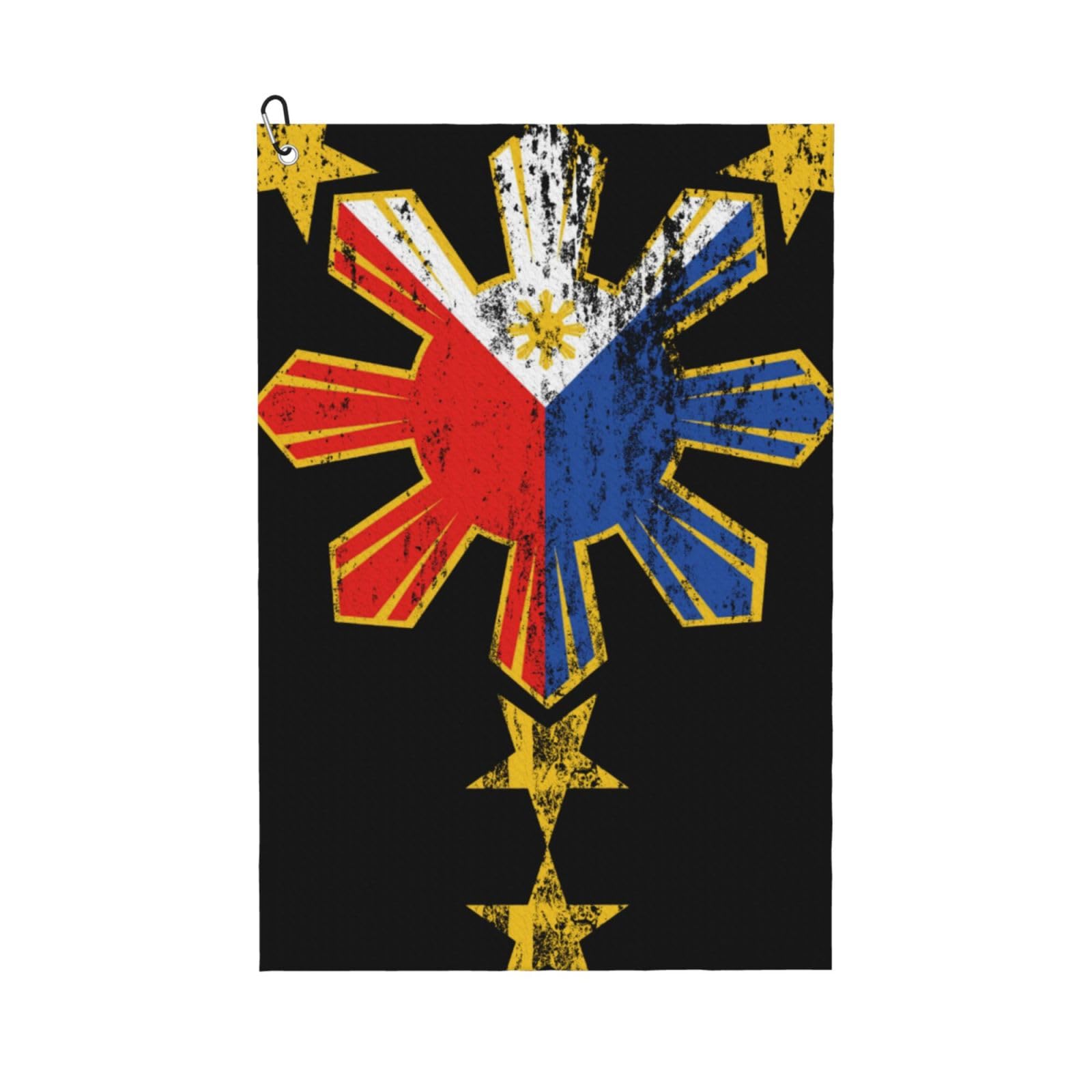 peiyeety Stars Philippines Flag Microfiber Golf Towel with Carabiner Clip, 16x24 Inch Absorbent Waffle Weave Towel for Golf Bags