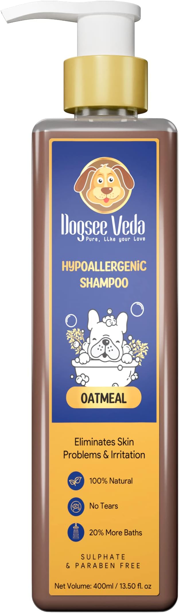 Dogsee Veda Oatmeal Hypoallergenic Dog Shampoo 400 ml | Anti-Itch, Anti-Inflammatory & Moisturizing | Ayurvedic, Sulfate-Free & Paraben-Free |Pet Shampoo for Sensitive Skin| Safe for Puppy, Labrador