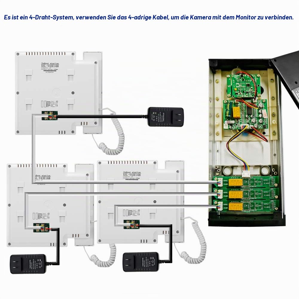 4,3 '' Farb-Video-Türsprechanlage mit Türklingel Intercom-System 3 Monitore + 700TVL IR COMS Nachtsicht-Videokamera für 3 Apartments/Familien