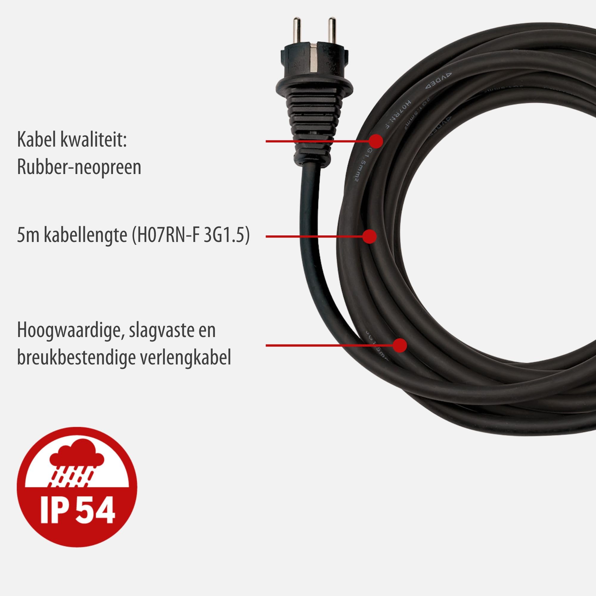 Brennenstuhl verlengsnoer IP54 met stekkerdoos (4-voudige verlengkabel voor buiten, buitenverdeler met 5m kabel