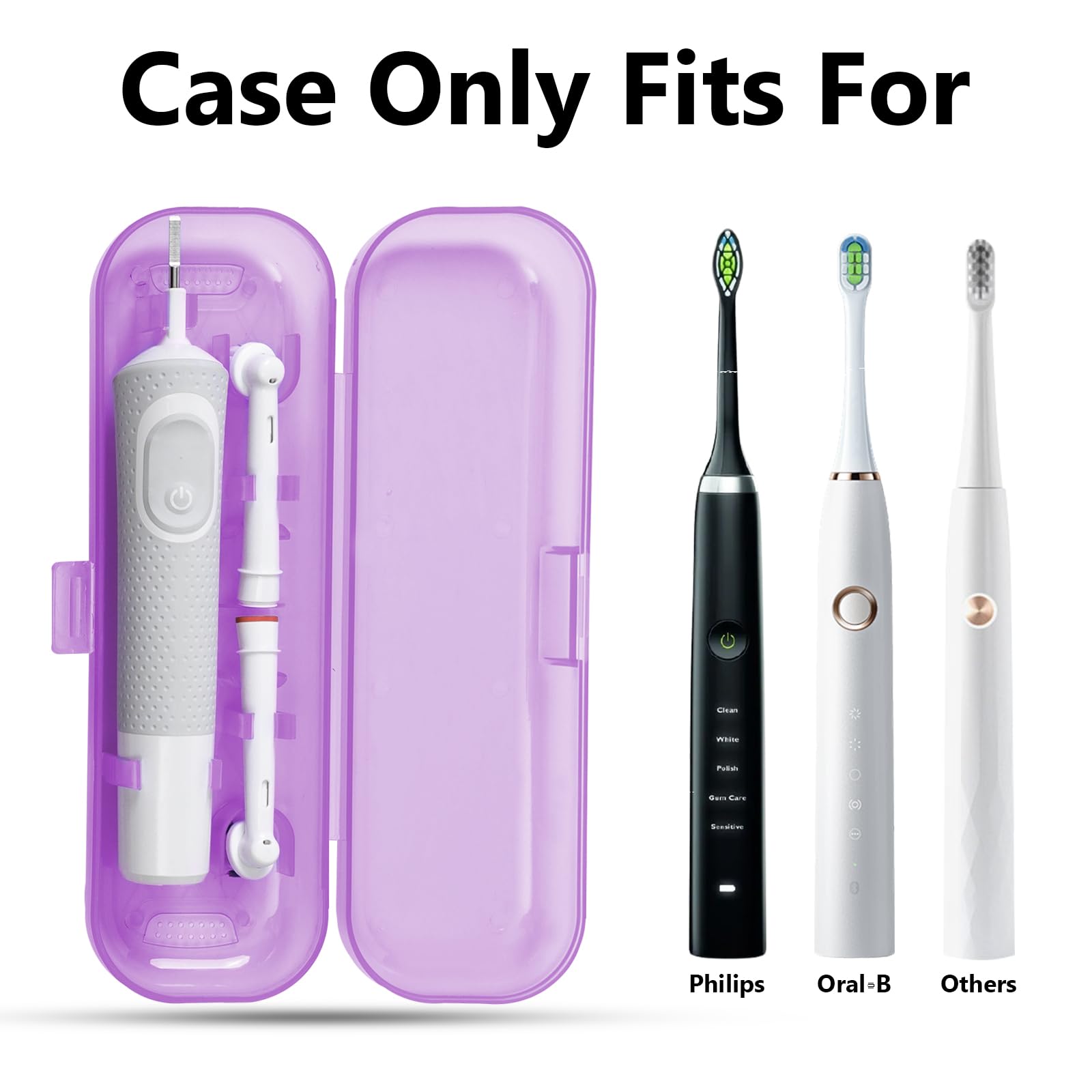 Caja de almacenamiento portátil de plástico semitransparente avanzada, apta para Oral-B/Philips y otros cepillos de dientes eléctricos de gama completa (morado)