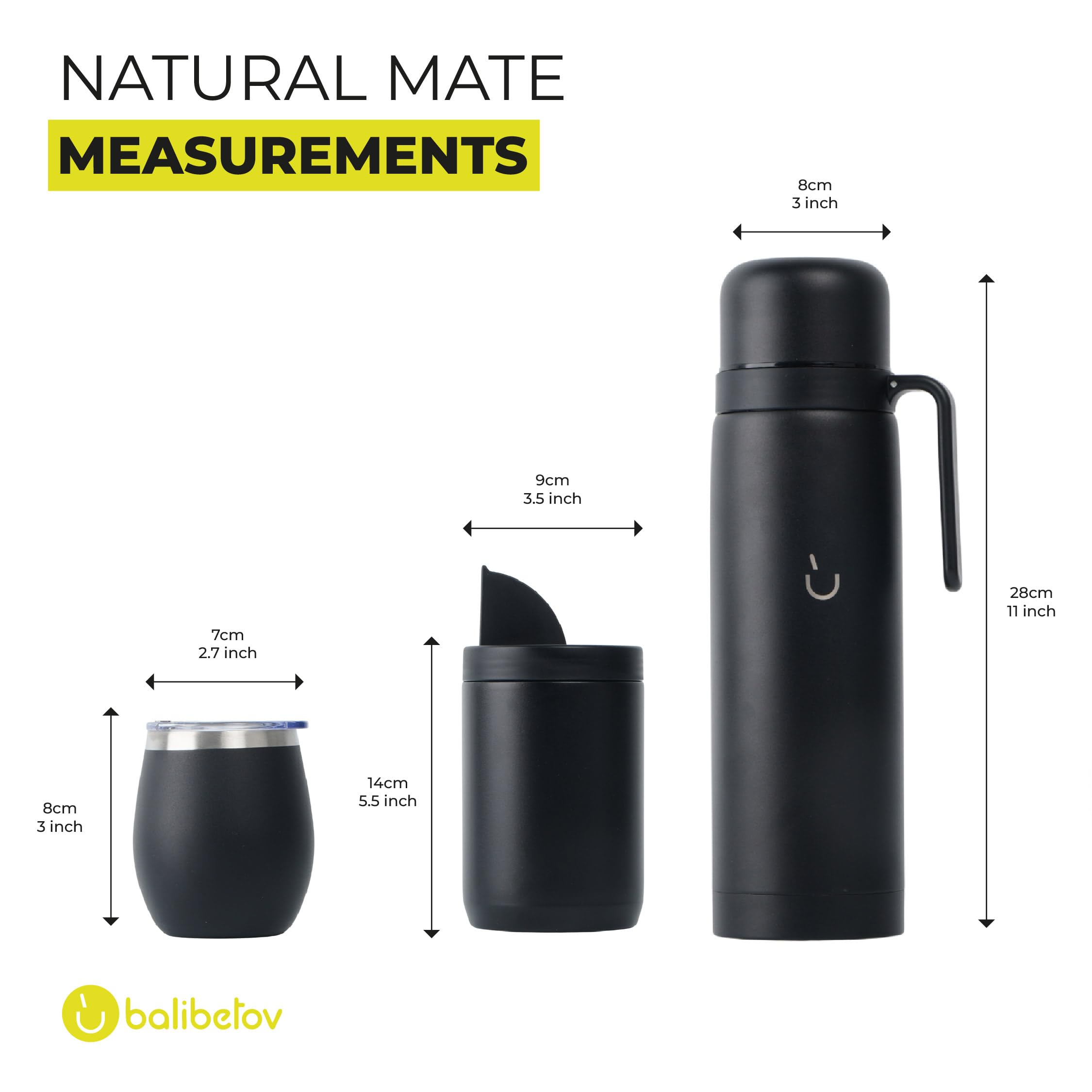 BALIBETOV Set Yerba Mate Completo con Tazza Mate, Thermos, Contenitore Yerba (Yerbero), Bombilla e Spazzola per Pulizia – Kit in Acciaio Inossidabile 304 18/8 a Doppia Parete – Accessori per Mate