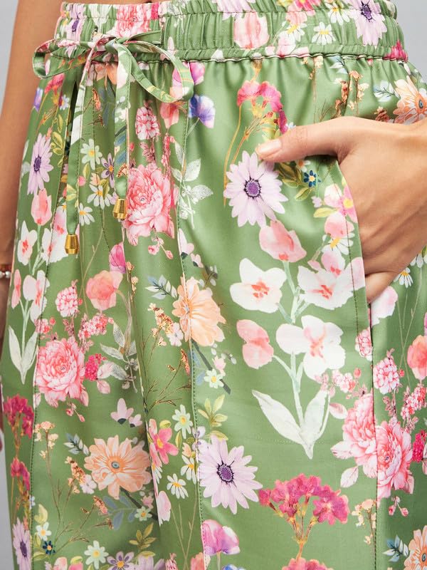 Image of SASSAFRAS Women's Satin Floral Darted Pants