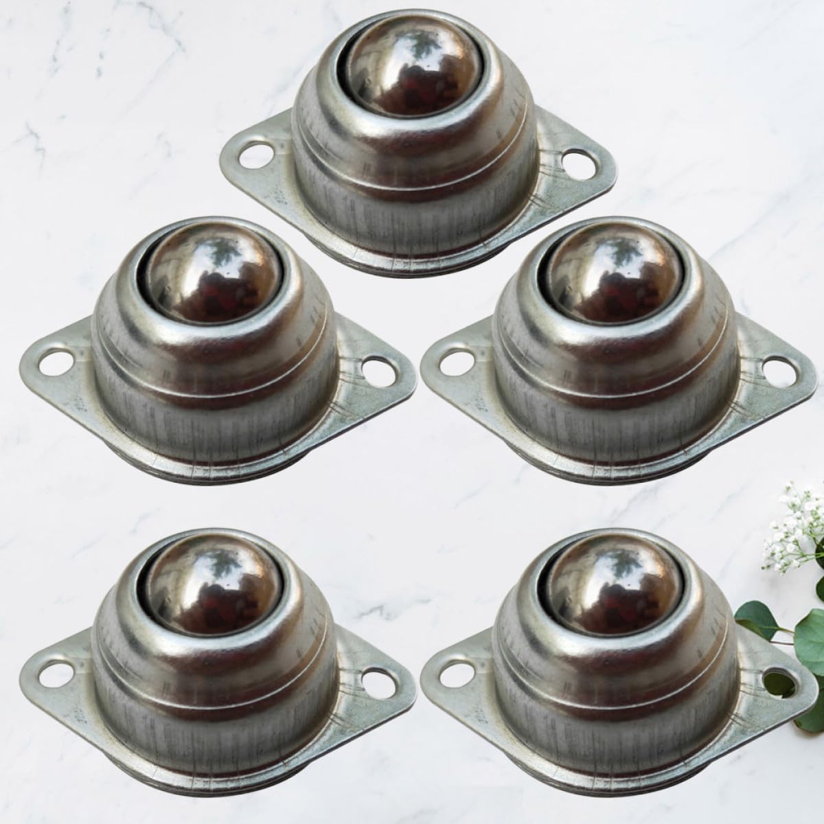 Lot de 5 Roulettes Universelles à Billes en Acier Pivotantes 360° pour Robot et Modélisme Roues Rondes Argentées Montage Facile à Deux Trous Usage Industriel et Manutention