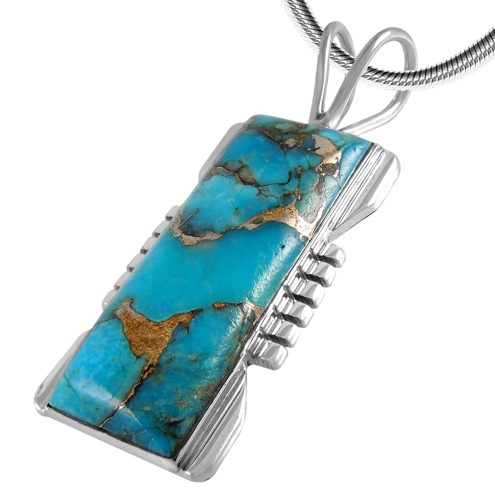Turquoise Pendant Necklace Sterling Silver 925 (Sterling Silver Pendant with 20" Stainless Chain)