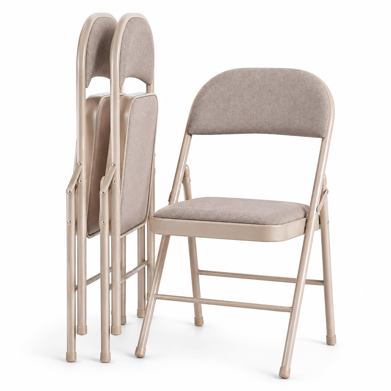 Build Rapido Folding Chair  Padded Metal Chair with Cushioned Seat, Foldable Steel Frame  Indoor Outdoor Guest Seating (Brown 3 Packs)