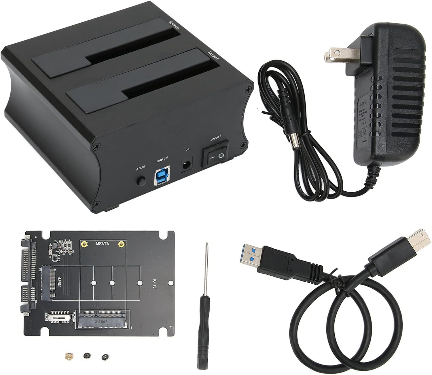USB3.0 External Hard Drive Docking Station, mSATA SSD and 2.5inch 3.5inch IDE SATAI II III SSD HDD Base Duplicator Support SATA Protocol SSD M.2 NGFF 6Gbps for 23SD28 RTK(Black
