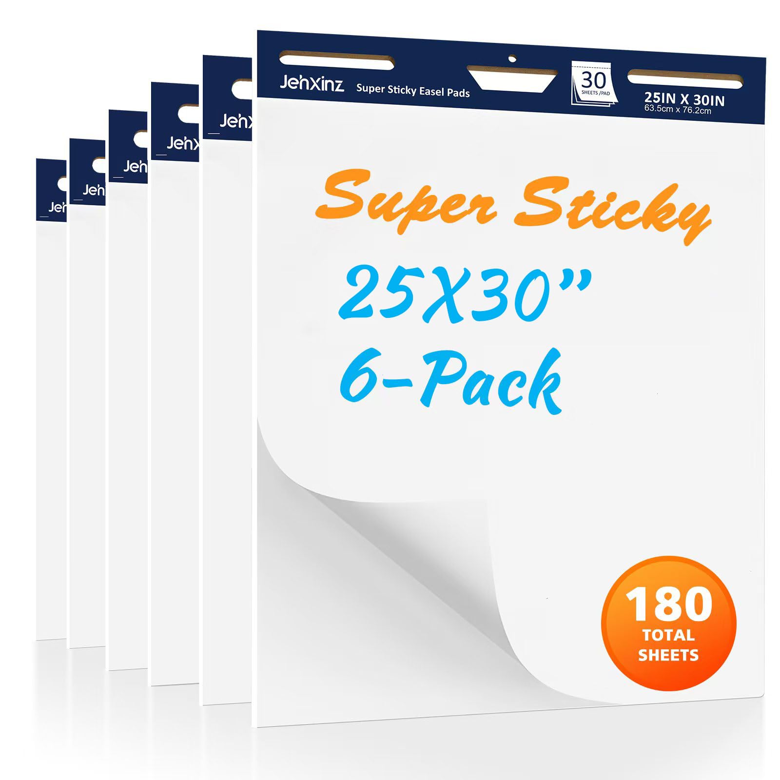 Sticky Easel Pads, 25 in x 30 in Flip Chart Paper,Self-Stick Easel Paper, Large Flip Chart Paper for Teachers, Super Sticky & Bleed-Resistant,30 Sheets/Pad (25x30''-6 Packs)