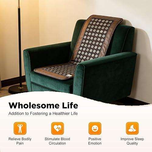 Miniatura 2 de Almohadilla térmica de infrarrojos lejanos para espalda completa, 20 x 59 pulgadas, 138 piedras de turmalina de jade natural, alfombrilla térmica