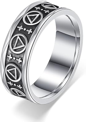 Sobriety Gifts - 925 Sterling Silver AA Sobriety Ring for Men - 1 Year Sober Gifts