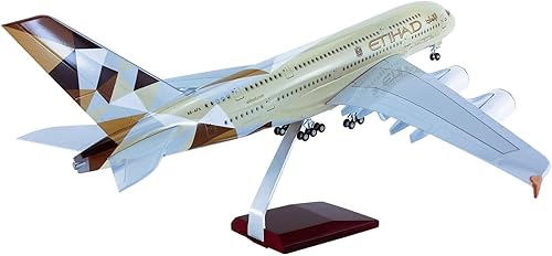 MUZIZY Copia Avión Modelo 1160 18.1 in con Ruedas Avión ABS Metal Aviones Aiirbus A380 para Etihad Producto Terminado Colección Modelo Plano