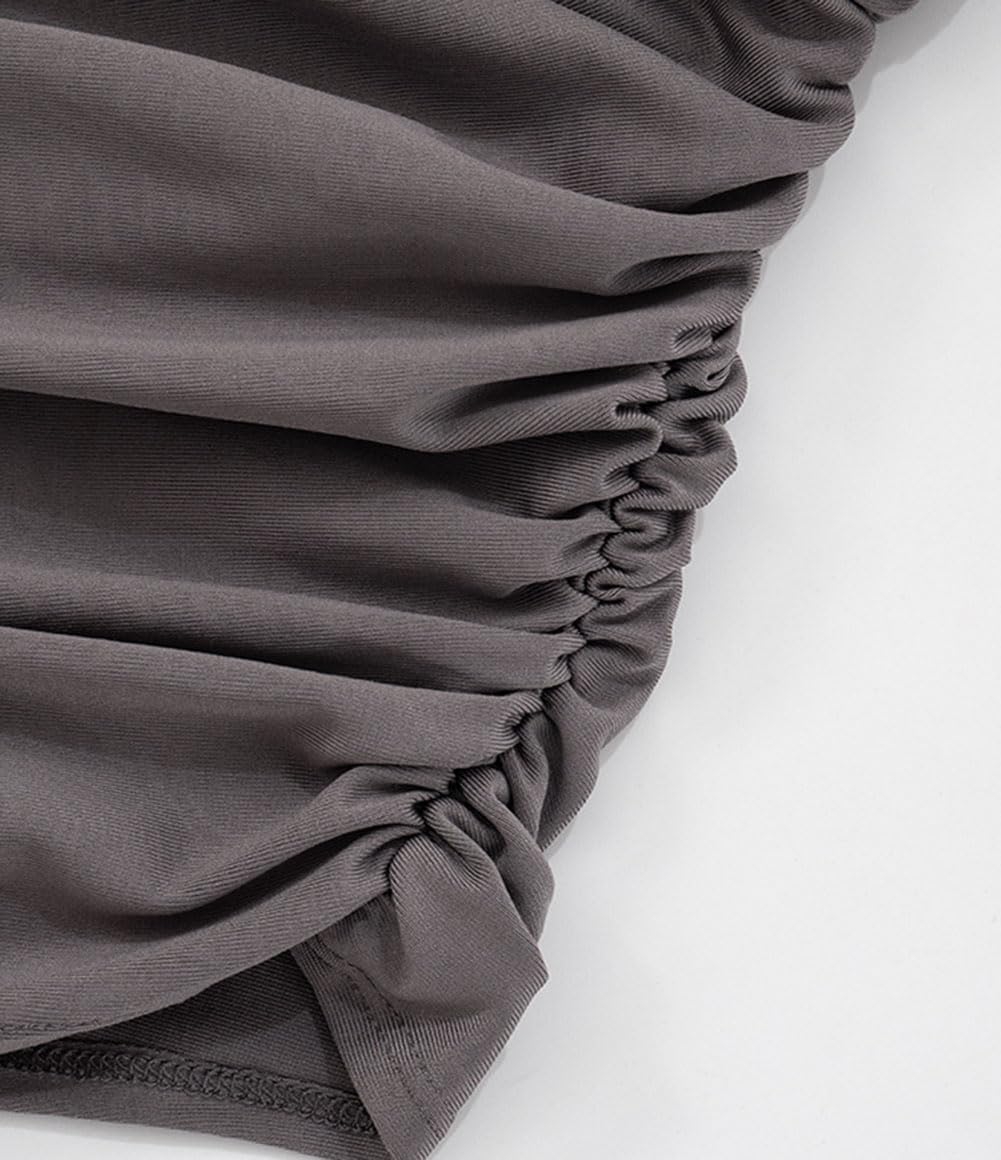 Ruched Mock Neck Tank Crop Tops for Women Ruffle Short Sleeve Wrap Twisted Turtleneck Asymmetrical Blouses Cami T-Shirt - Image 5