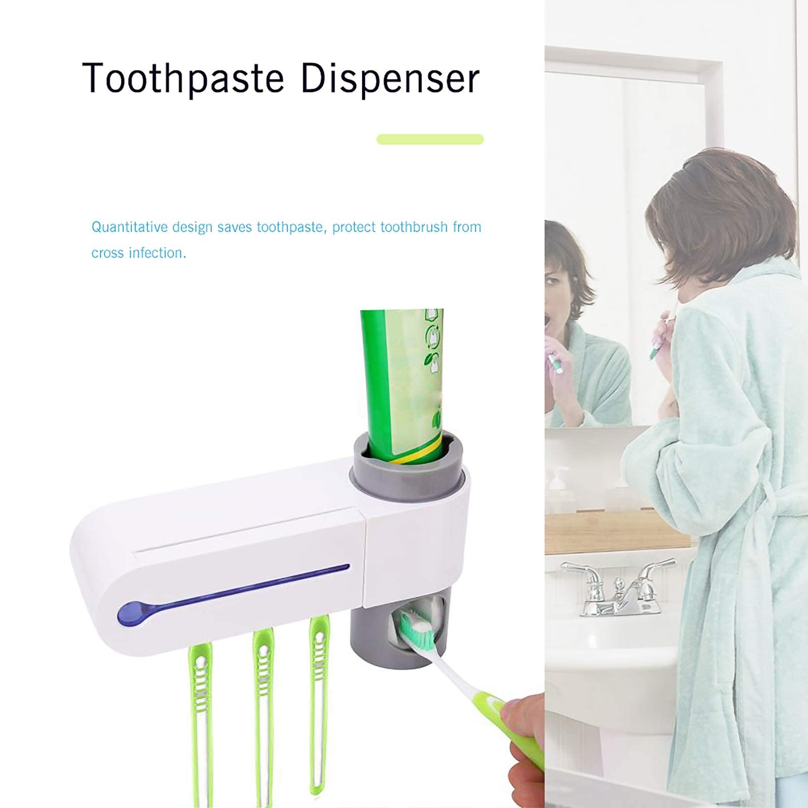 OurLeeme Soporte para cepillos de Dientes, esterilización con Cepillo de Dientes UV Soporte de Secado Dispensador automático de Pasta de Dientes Alimentación USB para 5 cepillos de Dientes