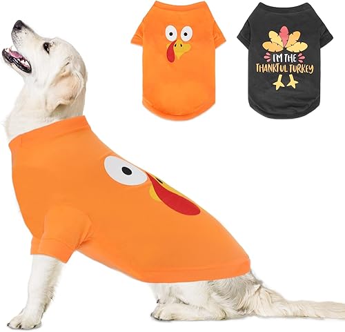 BWOGUE Paquete de 2 camisas de Acción de Gracias para perros, ropa para mascotas, camisas suaves y transpirables para cachorros, disfraz de Acción