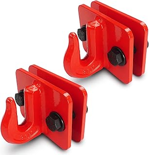 AYMMIC 3/8" Tractor Bucket Grab Hook, G70 Tractor Bucket Hooks, 15,000lbs Break Strength, with Forged Steel Backer Plate, Secured by 12.9 Grade Bolts, for Loader and Tractor Bucket (Red) 2 Pack