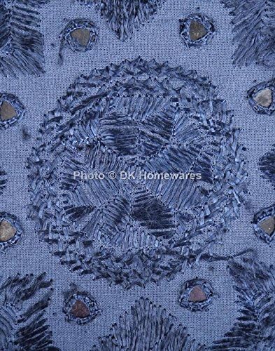 Boho Decorative Toss Throw Pillow Covers 16x16 Inch Cotton Mirrored Embroidered Ethnic Square Accent Cushion Covers (Size - 40x40 cm ; Color: Dark Blue) - Set of 5 Pcs (Cover Only)