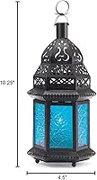 Vista 2 de Koehler 37438 - Linterna de cristal estilo marroquí de 10.25 pulgadas, 4.5 x 3.75 x 10.2 pulgadas, azul, negro