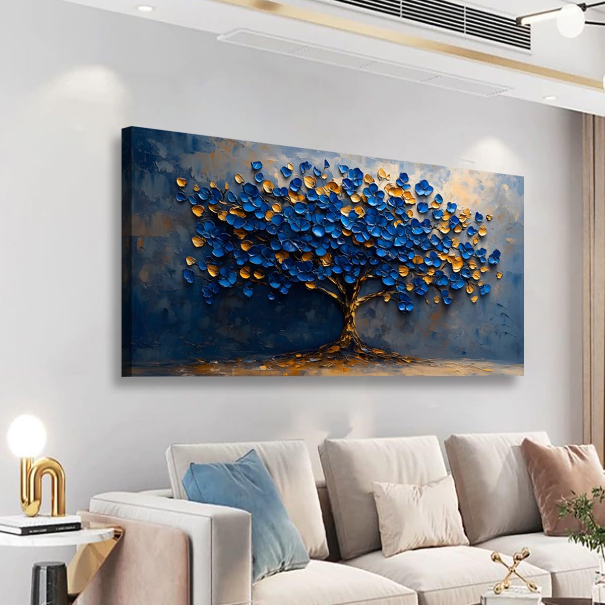 Kunstdruck auf Leinwand, abstrakter Baum, Schlafzimmer, Wanddekoration, Wohnzimmer, Baum des Lebens, Wandkunst, Büro, Küche, Gemälde, Kunstwerk, modern, blau-gelbe Blätter, Bilder, Kunstdrucke