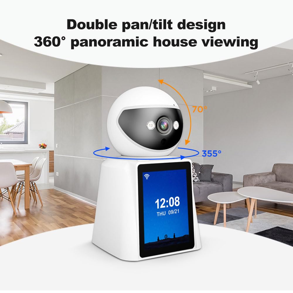 SRIHOME PTZ Surveillance Camera, 1080P FHD, con schermo da 2,8 pollici, videochiamate bidirezionali e chiamate vocaliRilevamento umanoide, Night Vision, monitoraggio remoto, uso interno
